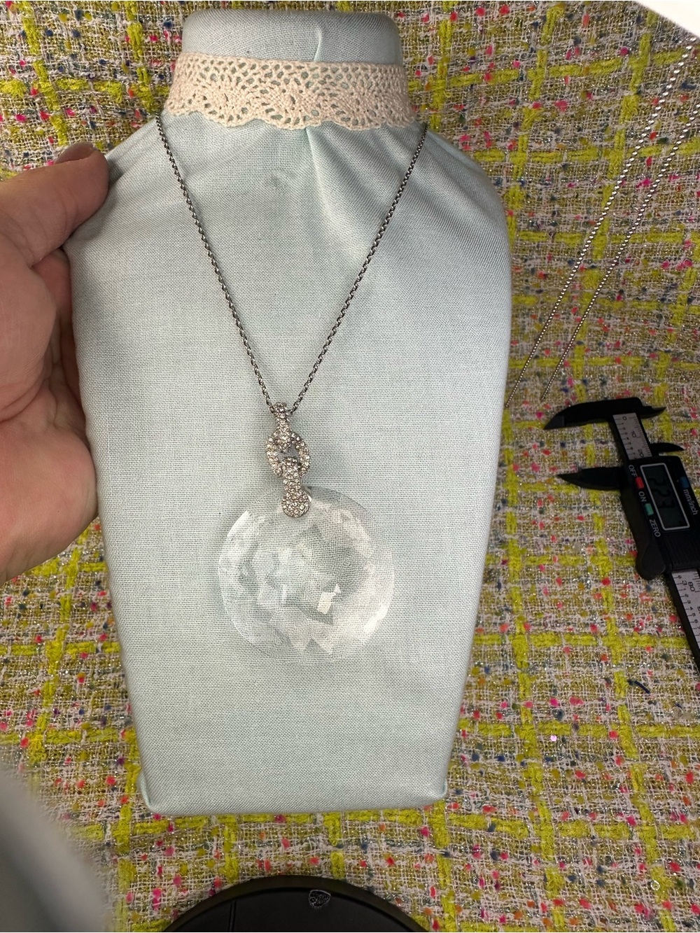 Juicy couture Silver-Tone Crystal Pendant Necklace with Clear Faceted Drop
